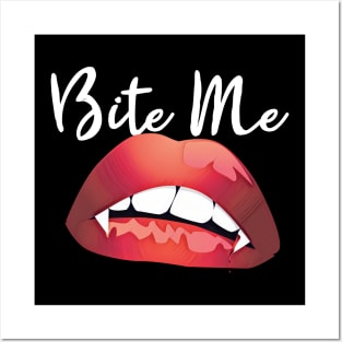 Vintage Bite Me Vampire Fangs Lips Halloween Gothic Design Posters and Art